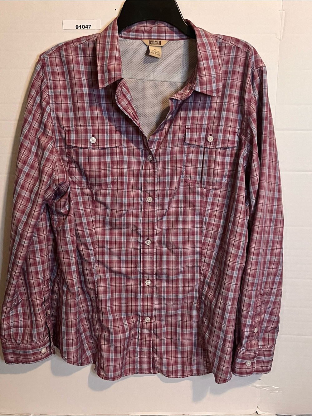 Duluth Trading Co Plaid Button-Down Shirt - Burgundy and White